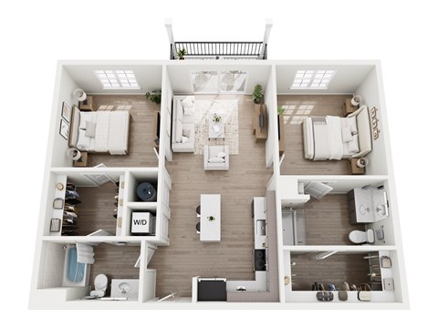 Floor plan for 2 beds, 2 baths, 1064 sqft